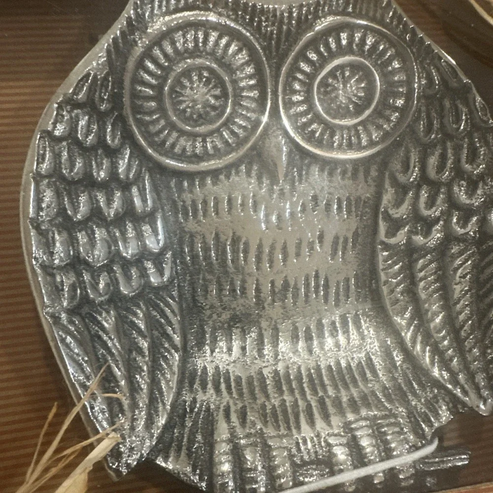 Star Home Owl Dip Dish Set w Spreader Silver Metal Kitchen Gift‎ Decor Farmhouse